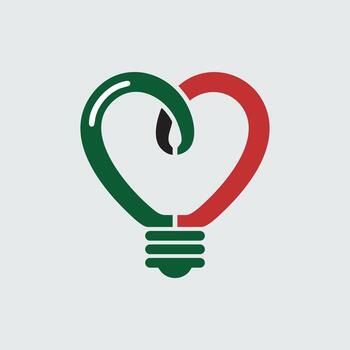 Christmas light bulb icon shaped like heart, low detail , white background. Design layer should be clean and smooth. vector