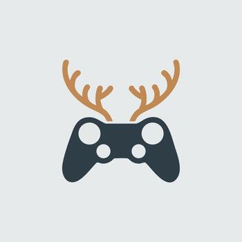 Reindeer antlers on gaming controller icon, minimal Christmas gamer concept. Design layer should be clean and smooth. vector