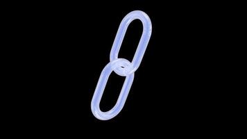 transparent glas kedja länkar roterande på svart bakgrund. trogen genomskinlig kedja förbindelse slinga animation. 4k video