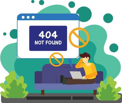 User facing 404 error page on laptop illustration vector