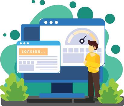 Developer monitoring website speed and loading process illustration vector