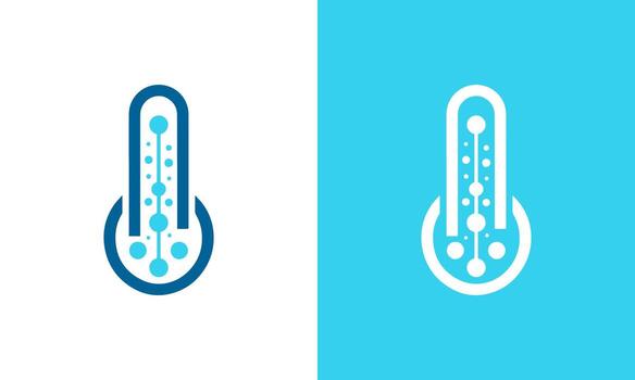 Digital thermometer icon with bubbles representing temperature measurement and data flow vector
