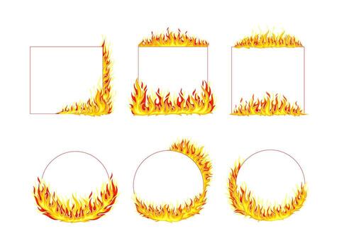 Fire frames of different shapes set. Flaming burning borders illustration vector