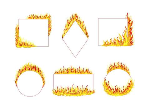 Fire frames set. Flaming burning borders with space for text illustration vector