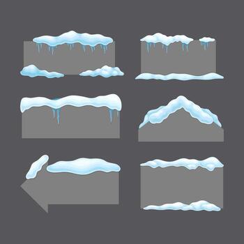 Blank frozen banners with snow and icicles set. Signboards of different shapes with place for text cartoon vector