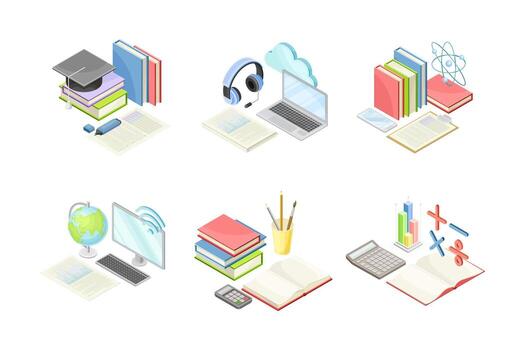 colegio lección asignaturas colocar. educación suministros ilustración vector