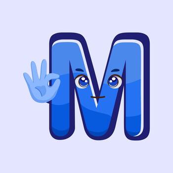 sonriente letra metro ondulación sus mano con un simpático rostro, Perfecto para alfabeto diseño proyectos y tipografía aprendizaje efectos visuales linda animal alfabeto ilustración. vector