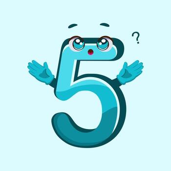 Curious number 5 character with expressive eyes and a questioning pose, perfect for educational alphabet themes and creative design ideas. Cute Animal Alphabet Illustration. vector