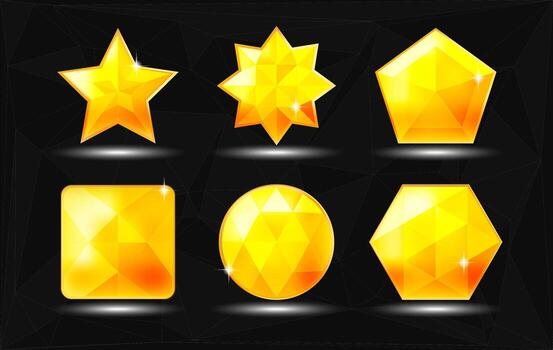 Glossy golden gem collection with geometric star and crystal shapes. Perfect for game assets, rewards icons, app UI, or premium graphic design projects vector