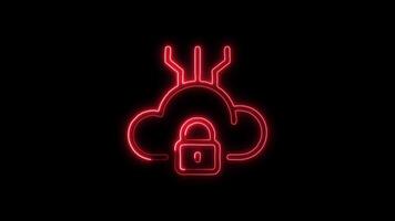Cloud Data Icon Animation with Glowing Lines on Black Background video