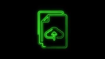 moln ladda upp ikon animering med lysande rader på svart bakgrund video