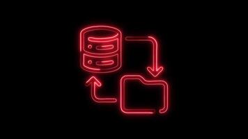 dados cópia de segurança ícone animação com brilhando linhas em Preto fundo video