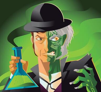 man transforming into monster with potion vector