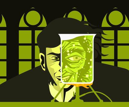 victorian man transforming into monster with lab potion vector