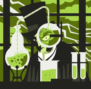 victorian man transforming into monster with lab potions vector
