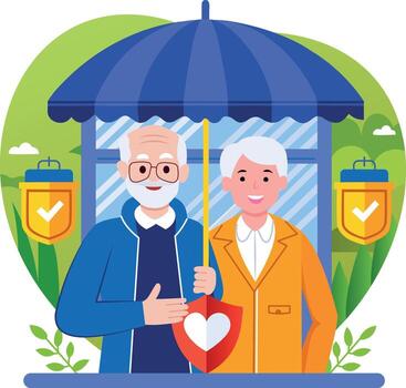 A flat style illustration representing senior coverage vector