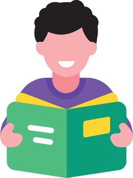A flat style icon showing a reading character vector