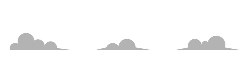 Minimal cloud icons in soft gray on white background, ideal for weather apps, UI design, digital platforms, or clean branding with modern simplicity. vector