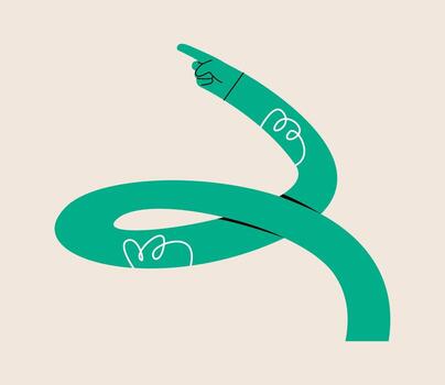 Funny long hand points to empty space. Colorful illustration vector