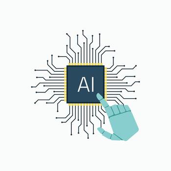 Artificial intelligence concept with robotic hand touching a microprocessor chip on a circuit board background vector