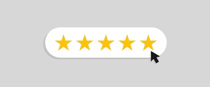 máximo cinco estrella clasificación gráfico con negro ratón cursor hacer clic. excelente cliente revisión y Servicio calidad símbolo vector