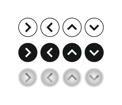 flecha dirección íconos colocar. navegación botones para próximo, atrás, arriba, y abajo en varios estilos para ui ux vector