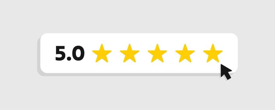 5.0 cinco estrella clasificación gráfico con ratón cursor hacer clic. excelente cliente satisfacción y calidad realimentación símbolo vector