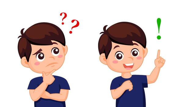 linda pequeño chico pensamiento, entender problema y encontrar solución. proceso de búsquedas idea vector