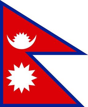 Flag of Nepal Red and Blue Double-Pennon with White Moon and Sun, Unique Triangular National Symbol of Himalayan Unity and Identity vector