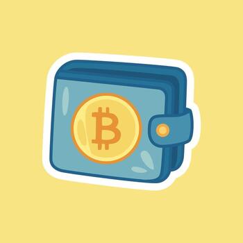 Digital Crypto Wallet Sticker with Bitcoin Symbol and Security. Isolated Illustration vector