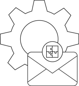 Gear envelope and puzzle icon combine forming a complex monochrome design vector