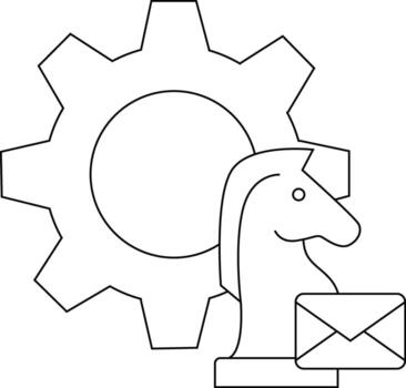 Gear knight chess piece and mail envelope icon presented in a simple outlined style vector