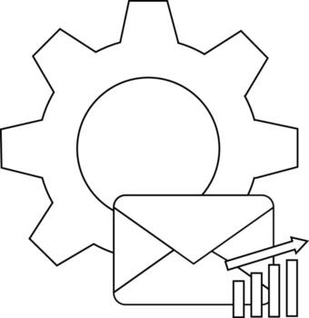 Gear email envelope and increasing bar graph with an arrow above vector