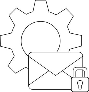 Gear envelope and padlock outline Mechanical and digital security concept vector
