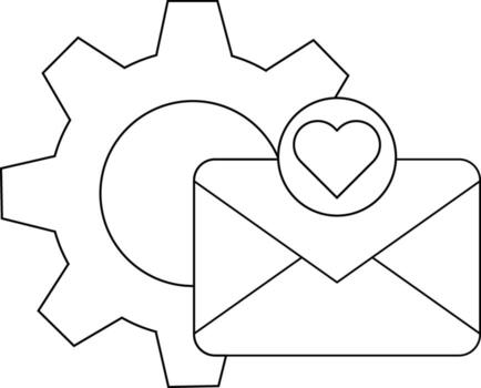 A mechanical gear is behind an envelope with a heart notification badge on it vector