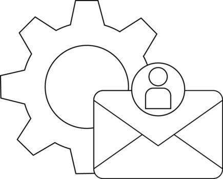 A gear envelope and person outline compose the graphic vector