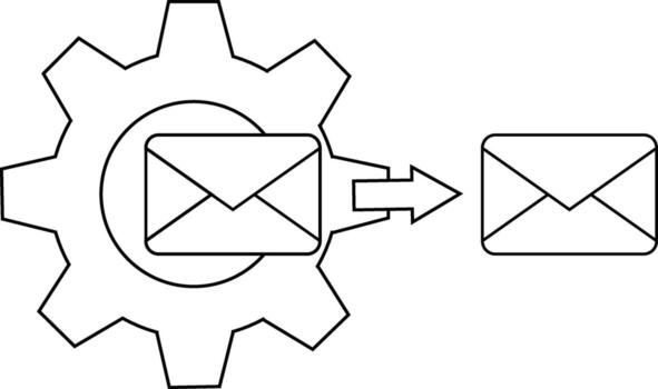 A gearlike shape contains an envelope with an arrow pointing towards another envelope vector