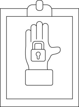 Outline of a clipboard showing a hand with a padlock in the palm vector