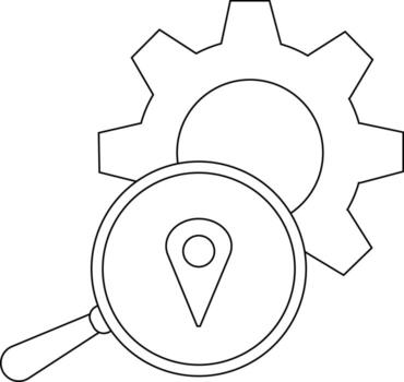 un aumentador vaso con un ubicación alfiler en frente de un engranaje icono vector