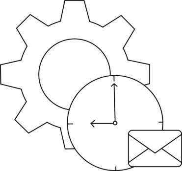 engranaje reloj sobre icono un línea Arte imagen presentando un engranaje un reloj indicando 900 y un sobre vector