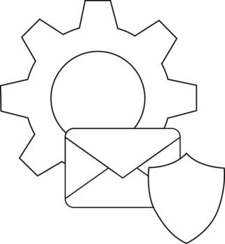 delineado en negro engranaje sobre y proteger icono sugerencia configuración seguridad y correspondencia vector