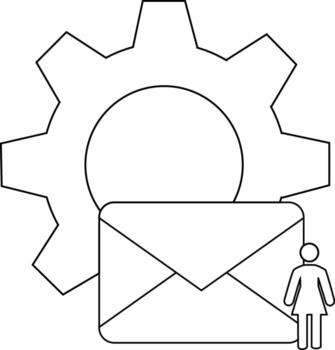 A gear envelope and person outline create a technical communication graphic vector