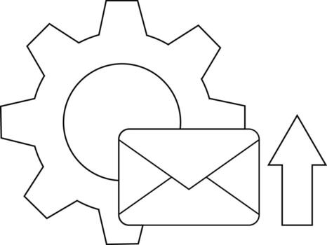 Gear envelope and arrow The gear is on the left the envelope is in the middle and the arrow is on the right vector