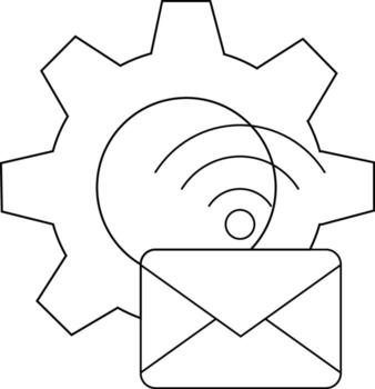 un engranaje con un inalámbrico señal dentro y un sobre abajo vector
