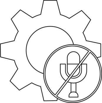 A line art icon showing a gear overlaid with a microphone crossed out indicating settings with no audio vector