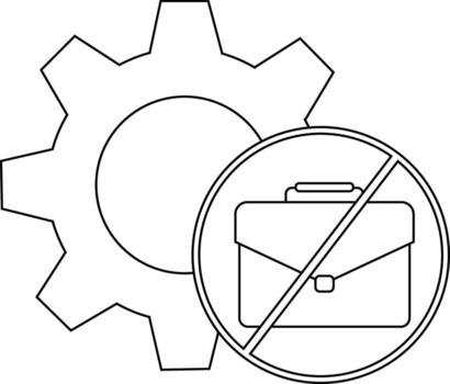 A gear icon with a briefcase symbol inside a circle crossed out by a diagonal line vector