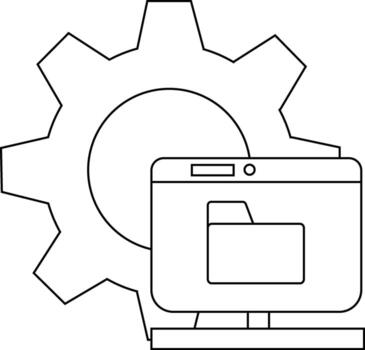 A computer screen with a folder icon is set in front of a gear vector