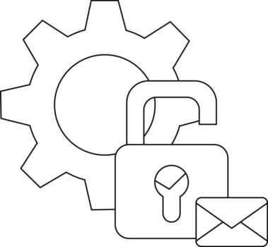 abierto bloquear se sienta cerca un engranaje y sobre todas en un línea Arte estilo vector