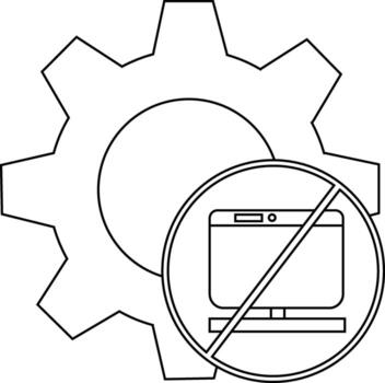 An icon featuring a gear with a computer inside a prohibition circle vector