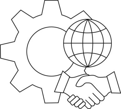 Gearglobe handshake gear globe and handshake are in the center of this graphic with lines vector